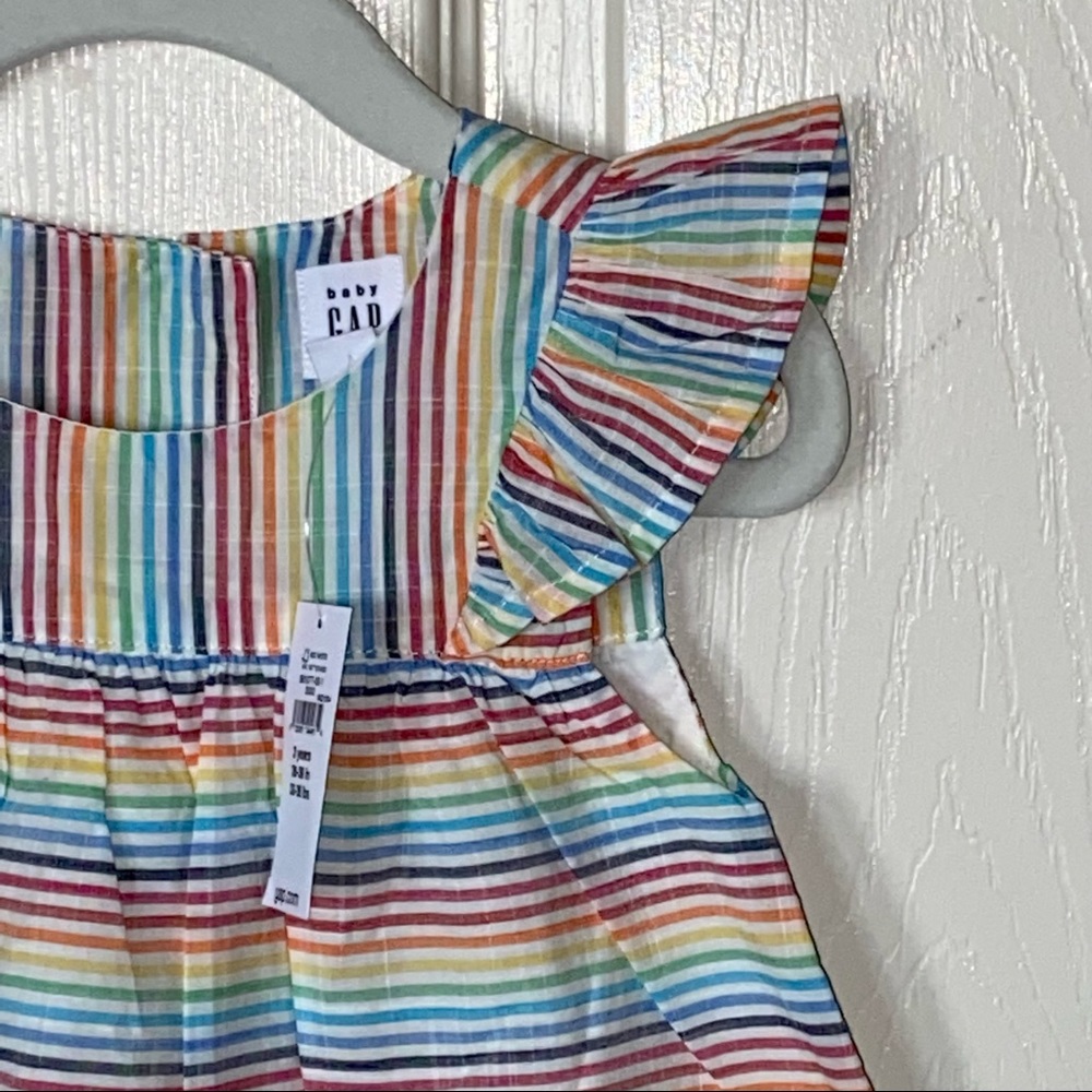 Gap Rainbow Striped Ruffle Dress - NEW!🌈 - Picture 2 of 11